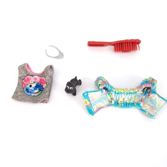Barbie 5 Item Bundle - 2 Tops, 1 Red Hair Brush, 1 Gray/Grey Tiara & 1 Black Dog - Picture 3 of 12
